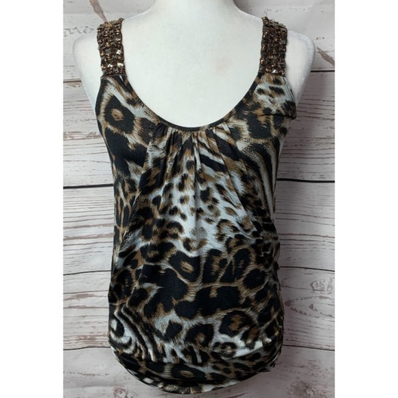 Daytrip Leopard Pleated Embellished Top - Picture 1 of 6